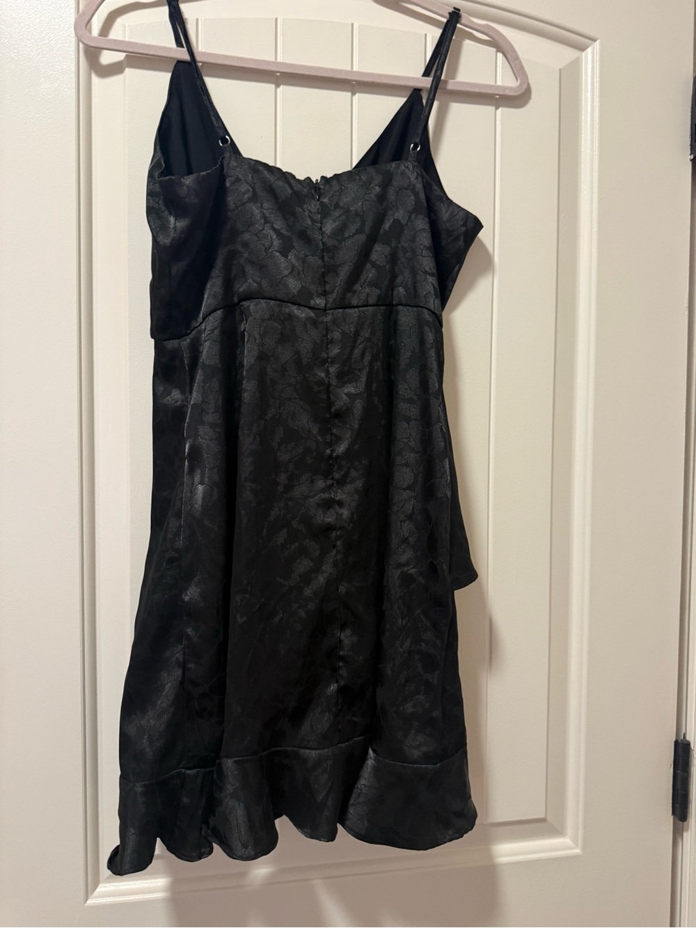 Altar'd State Black Satin-Look Slip Dress with Ruffle Hem